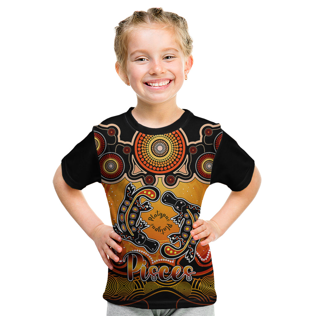personalised-australia-pisces-platypus-zodiac-kid-t-shirt-auz-astrology-aboriginal-red