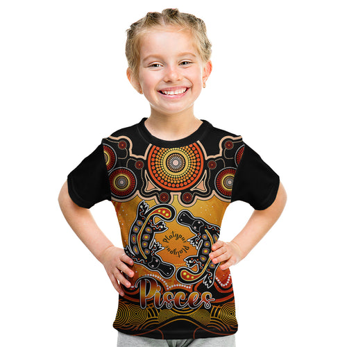 personalised-australia-pisces-platypus-zodiac-kid-t-shirt-auz-astrology-aboriginal-red