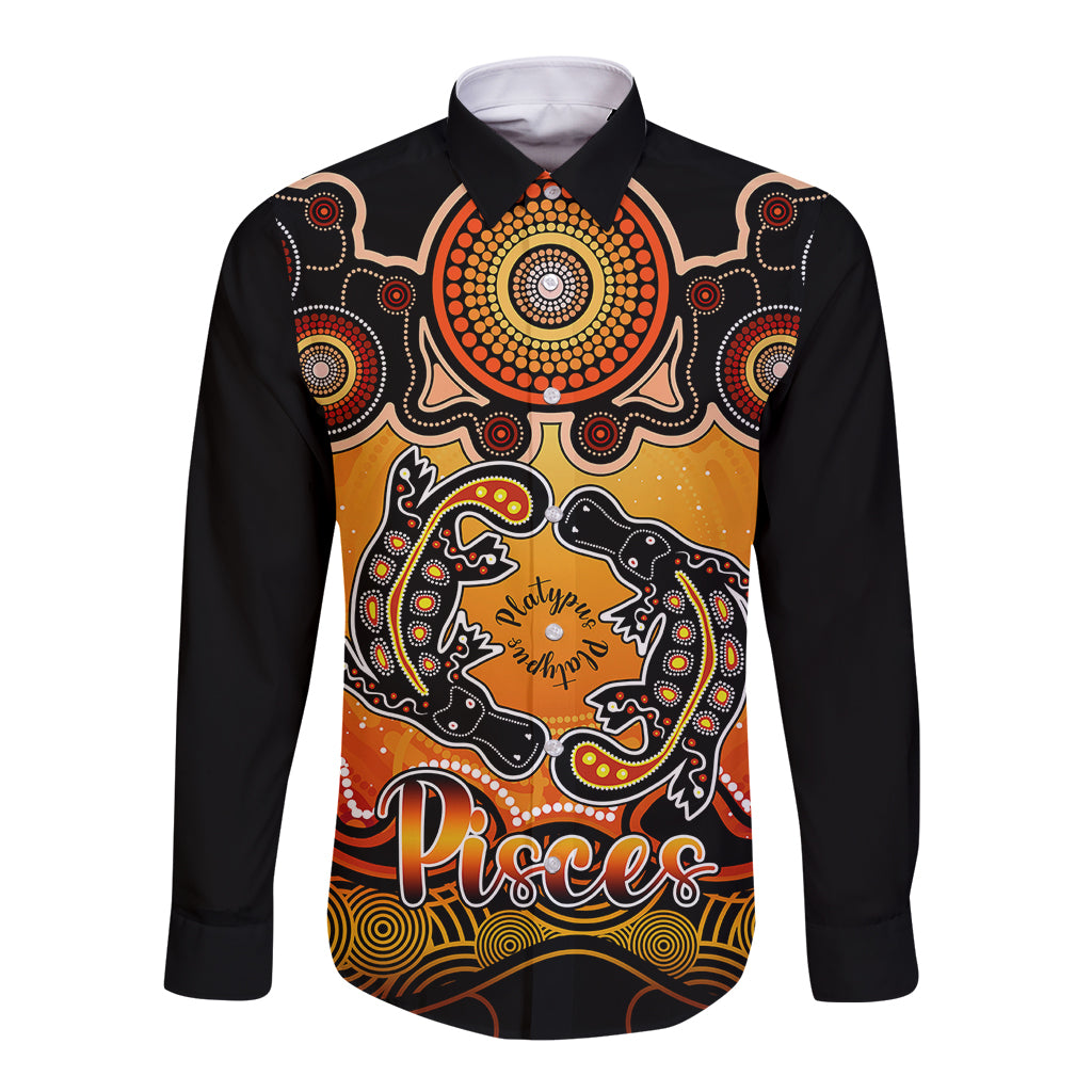 personalised-australia-pisces-platypus-zodiac-long-sleeve-button-shirt-auz-astrology-aboriginal-red