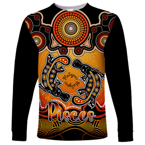 personalised-australia-pisces-platypus-zodiac-long-sleeve-shirt-auz-astrology-aboriginal-red