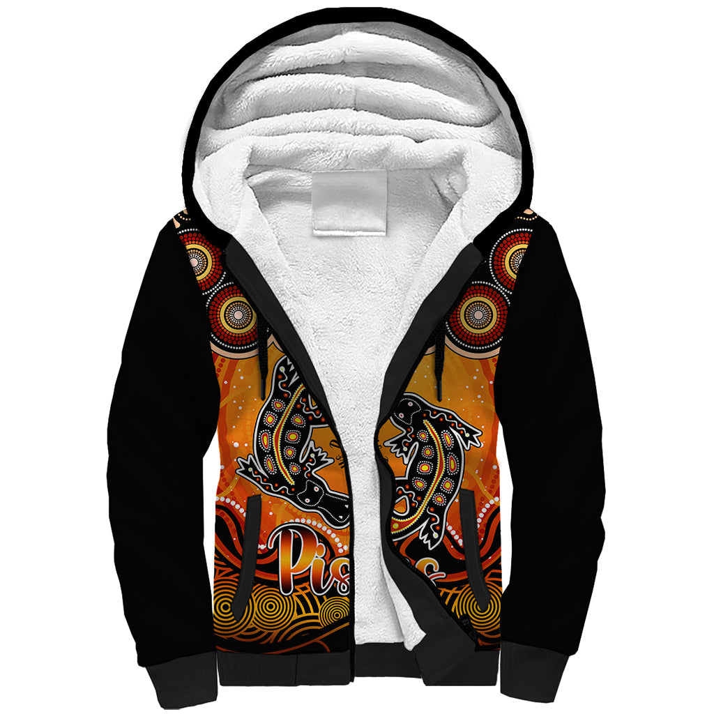 personalised-australia-pisces-platypus-zodiac-sherpa-hoodie-auz-astrology-aboriginal-red