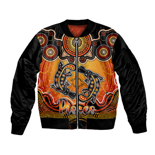 personalised-australia-pisces-platypus-zodiac-sleeve-zip-bomber-jacket-auz-astrology-aboriginal-red