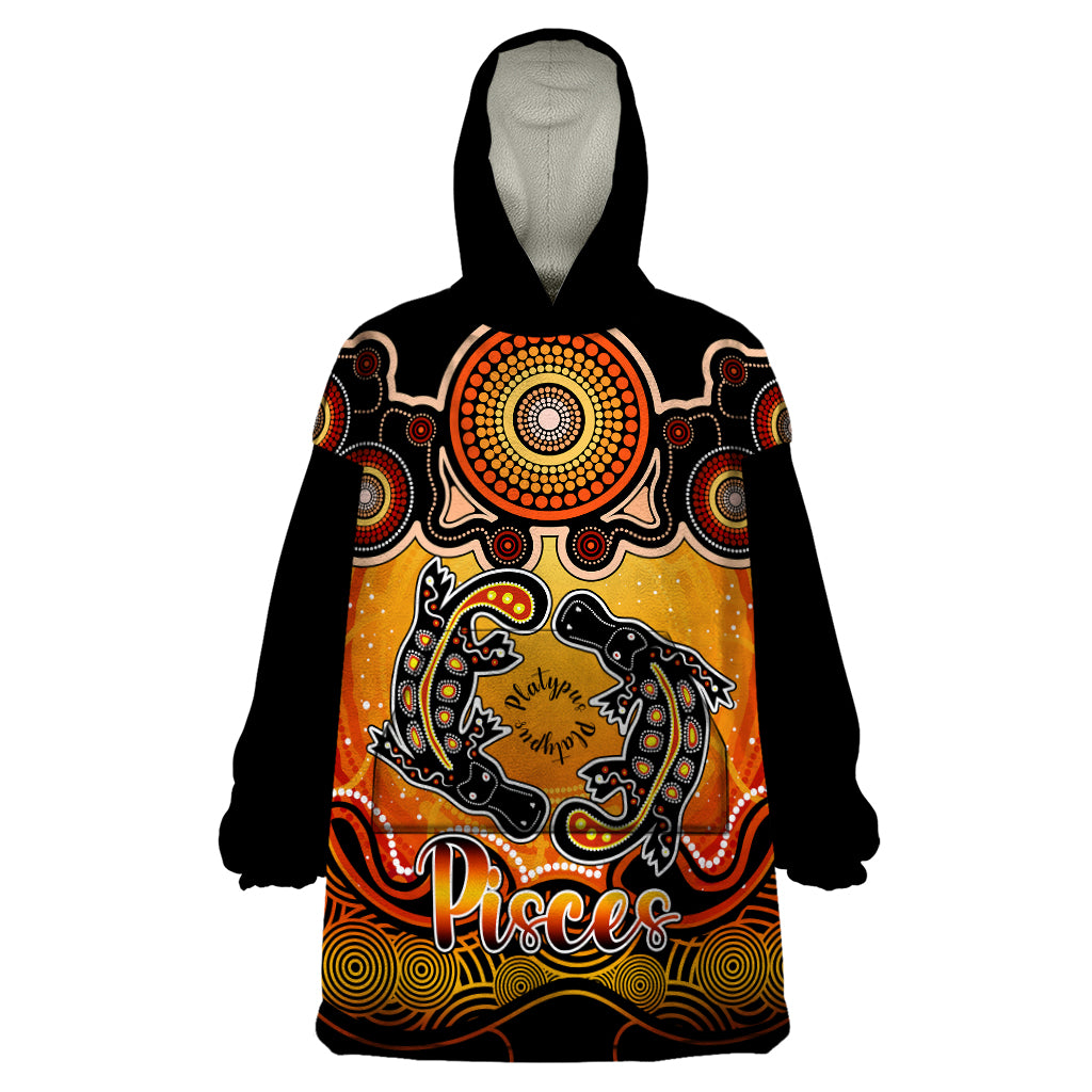 personalised-australia-pisces-platypus-zodiac-wearable-blanket-hoodie-auz-astrology-aboriginal-red