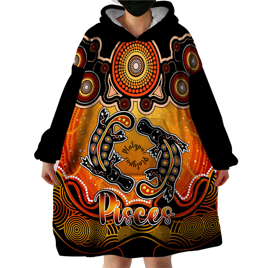 personalised-australia-pisces-platypus-zodiac-wearable-blanket-hoodie-auz-astrology-aboriginal-red