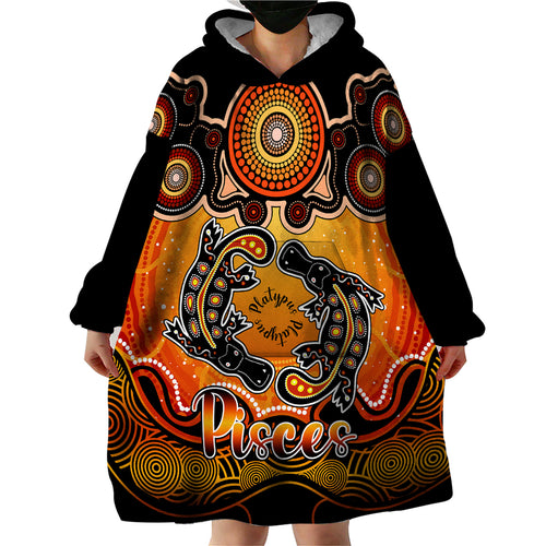 personalised-australia-pisces-platypus-zodiac-wearable-blanket-hoodie-auz-astrology-aboriginal-red