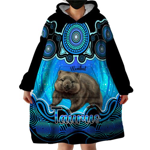 personalised-australia-taurus-wombat-zodiac-wearable-blanket-hoodie-auz-astrology-aboriginal-aqua