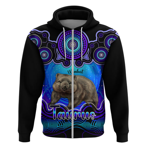 personalised-australia-taurus-wombat-zodiac-hoodie-auz-astrology-aboriginal-blue