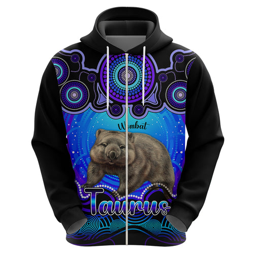 personalised-australia-taurus-wombat-zodiac-hoodie-auz-astrology-aboriginal-blue