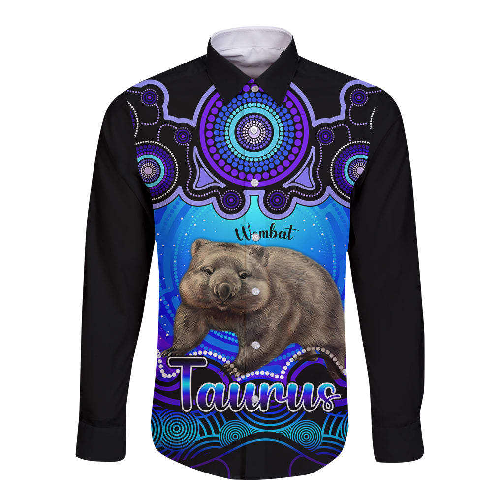 personalised-australia-taurus-wombat-zodiac-long-sleeve-button-shirt-auz-astrology-aboriginal-blue