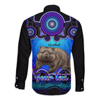 personalised-australia-taurus-wombat-zodiac-long-sleeve-button-shirt-auz-astrology-aboriginal-blue