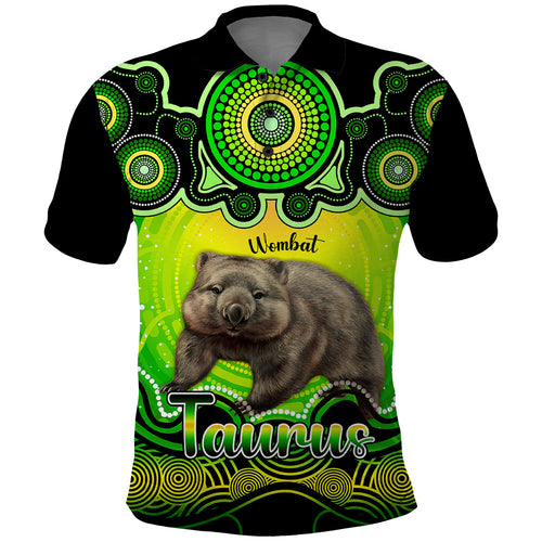 personalised-australia-taurus-wombat-zodiac-polo-shirt-auz-astrology-aboriginal-green