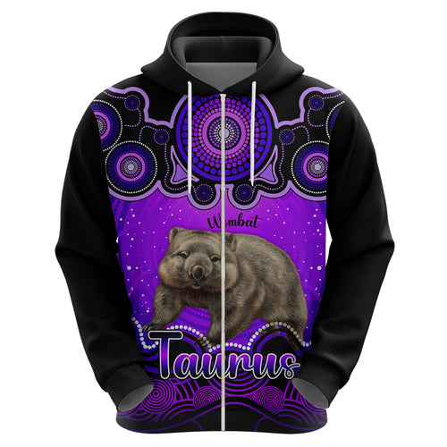 personalised-australia-taurus-wombat-zodiac-hoodie-auz-astrology-aboriginal-purple