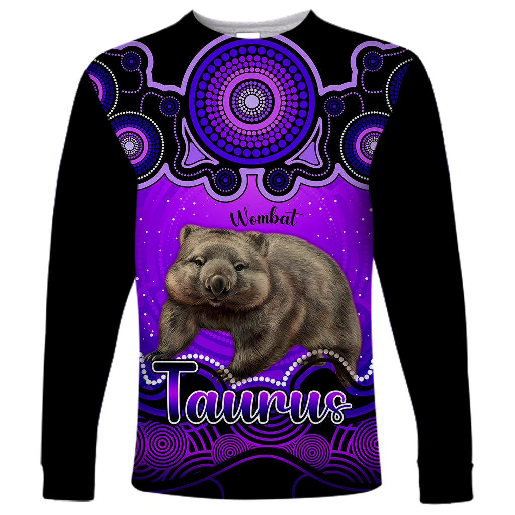 personalised-australia-taurus-wombat-zodiac-long-sleeve-shirt-auz-astrology-aboriginal-purple