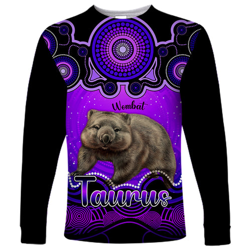 personalised-australia-taurus-wombat-zodiac-long-sleeve-shirt-auz-astrology-aboriginal-purple