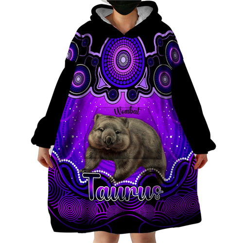 personalised-australia-taurus-wombat-zodiac-wearable-blanket-hoodie-auz-astrology-aboriginal-purple