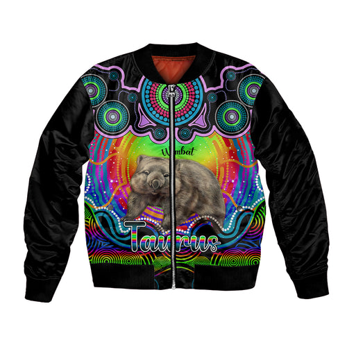 personalised-australia-taurus-wombat-zodiac-bomber-jacket-auz-astrology-aboriginal-rainbow