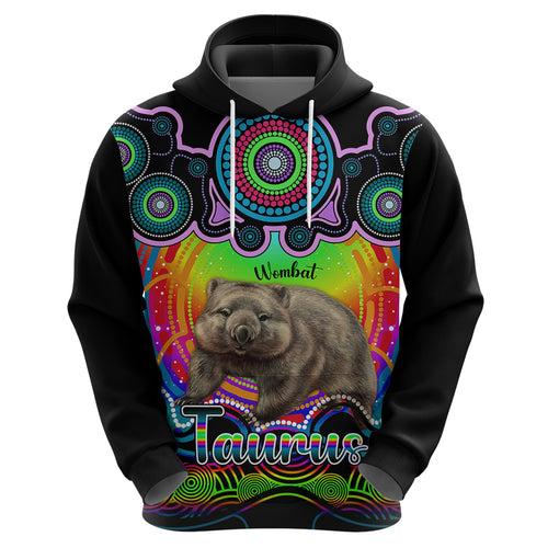personalised-australia-taurus-wombat-zodiac-hoodie-auz-astrology-aboriginal-rainbow