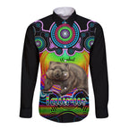 personalised-australia-taurus-wombat-zodiac-long-sleeve-button-shirt-auz-astrology-aboriginal-rainbow