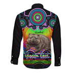 personalised-australia-taurus-wombat-zodiac-long-sleeve-button-shirt-auz-astrology-aboriginal-rainbow