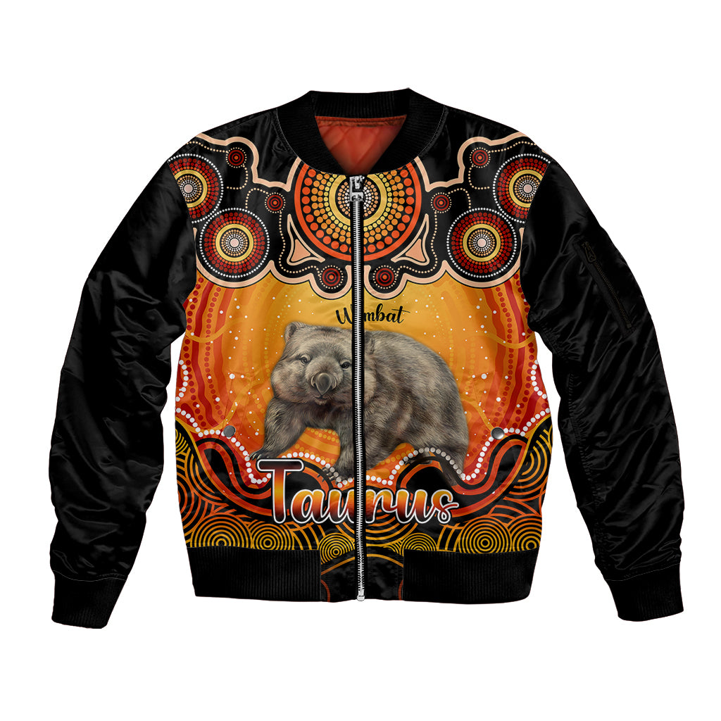 personalised-australia-taurus-wombat-zodiac-sleeve-zip-bomber-jacket-auz-astrology-aboriginal-red