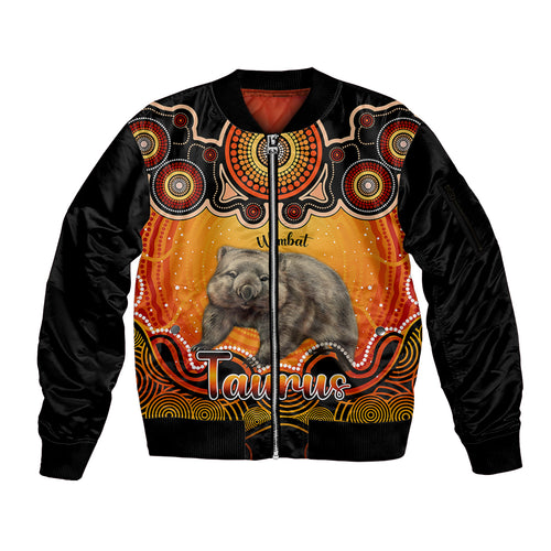 personalised-australia-taurus-wombat-zodiac-sleeve-zip-bomber-jacket-auz-astrology-aboriginal-red