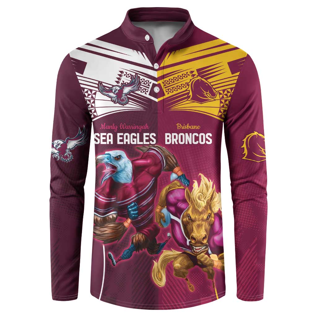 Custom Sea Eagles And Broncos Rugby Button Sweatshirt Sporty Style