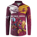 Custom Sea Eagles And Broncos Rugby Button Sweatshirt Sporty Style