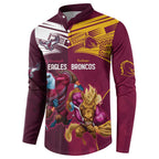 Custom Sea Eagles And Broncos Rugby Button Sweatshirt Sporty Style