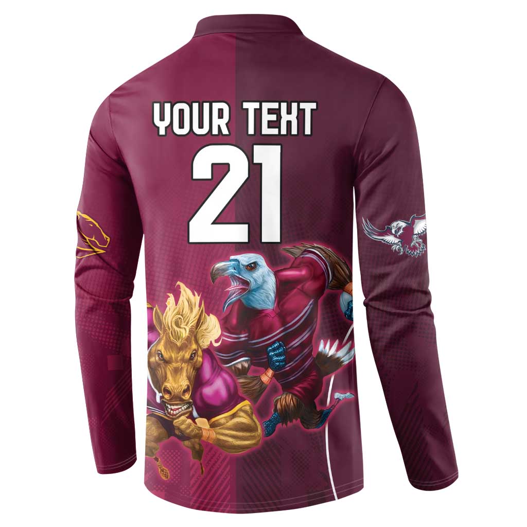 Custom Sea Eagles And Broncos Rugby Button Sweatshirt Sporty Style