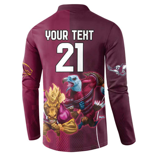 Custom Sea Eagles And Broncos Rugby Button Sweatshirt Sporty Style