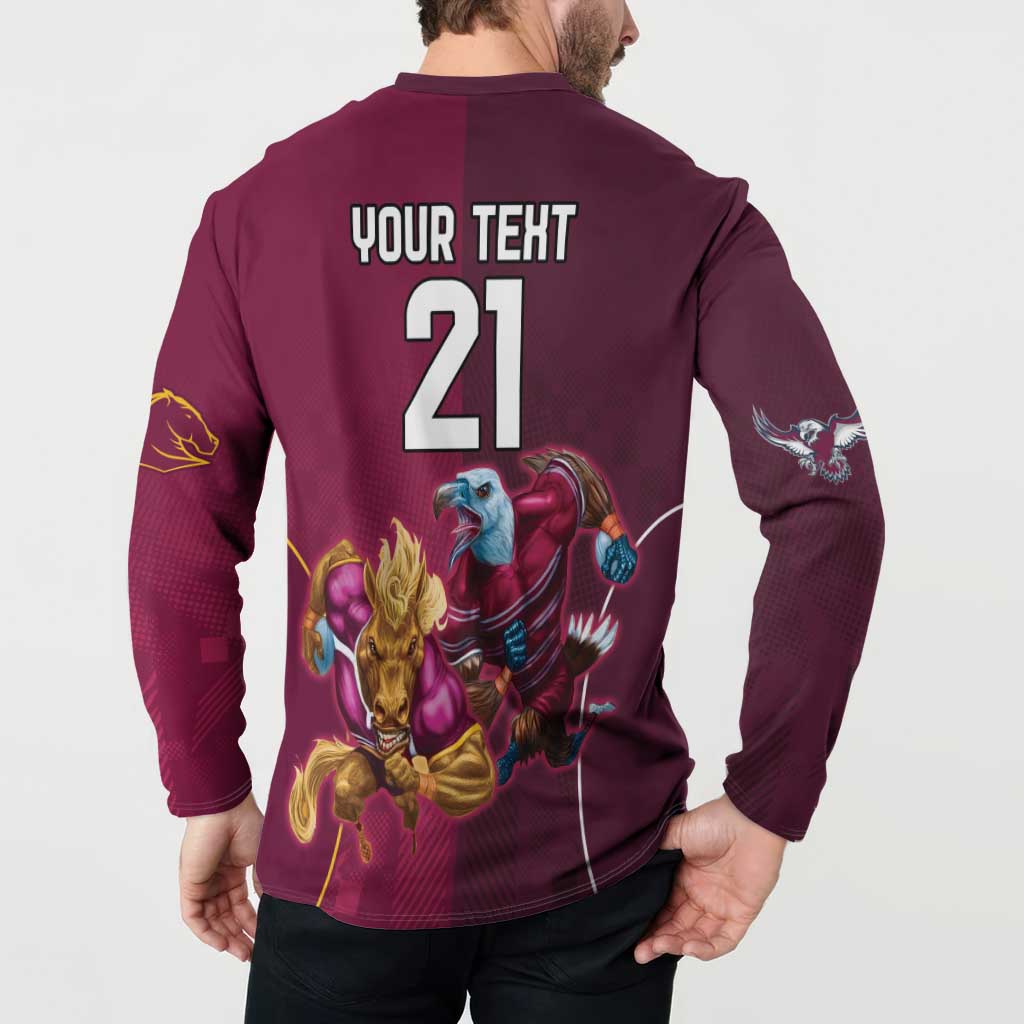 Custom Sea Eagles And Broncos Rugby Button Sweatshirt Sporty Style