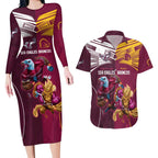 Custom Sea Eagles And Broncos Rugby Couples Matching Long Sleeve Bodycon Dress and Hawaiian Shirt Sporty Style