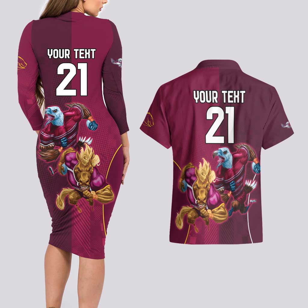 Custom Sea Eagles And Broncos Rugby Couples Matching Long Sleeve Bodycon Dress and Hawaiian Shirt Sporty Style