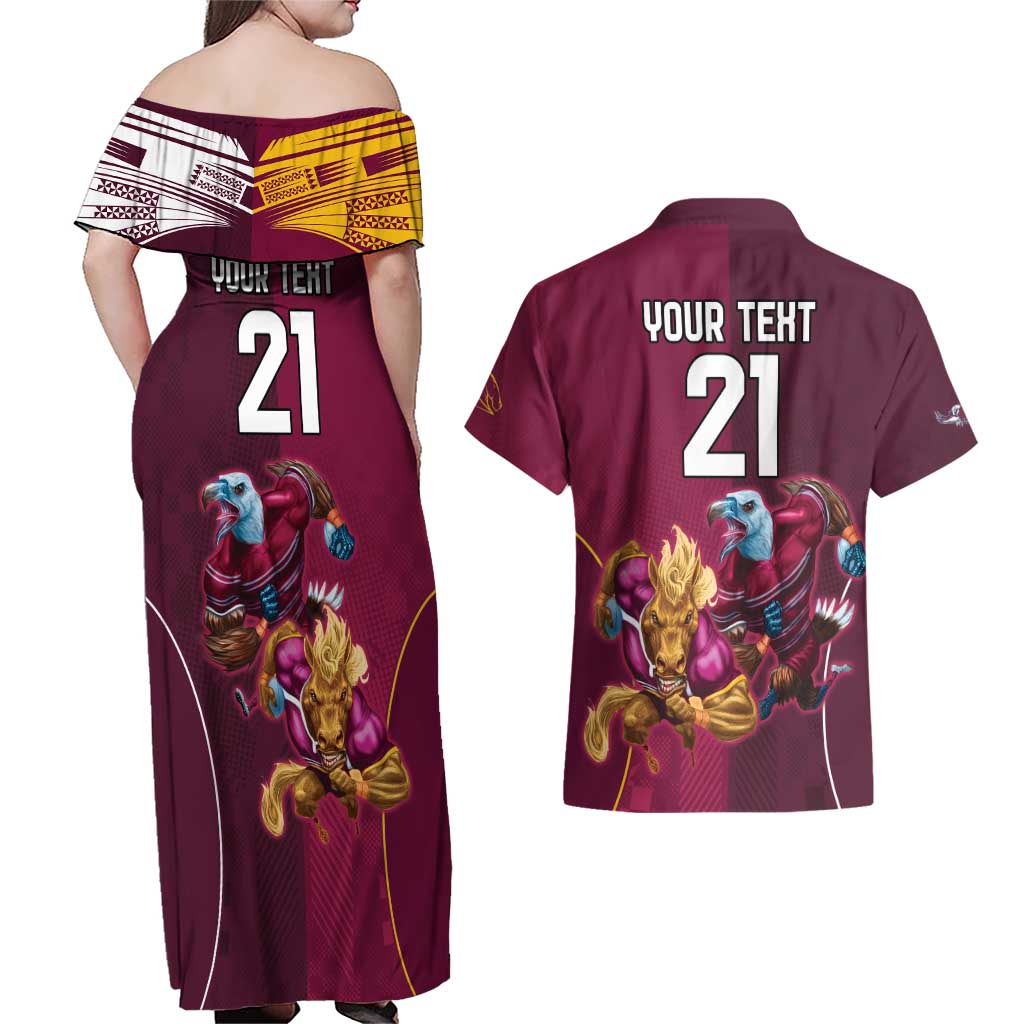 Custom Sea Eagles And Broncos Rugby Couples Matching Off Shoulder Maxi Dress and Hawaiian Shirt Sporty Style