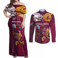 Custom Sea Eagles And Broncos Rugby Couples Matching Off Shoulder Maxi Dress and Long Sleeve Button Shirt Sporty Style