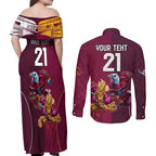 Custom Sea Eagles And Broncos Rugby Couples Matching Off Shoulder Maxi Dress and Long Sleeve Button Shirt Sporty Style