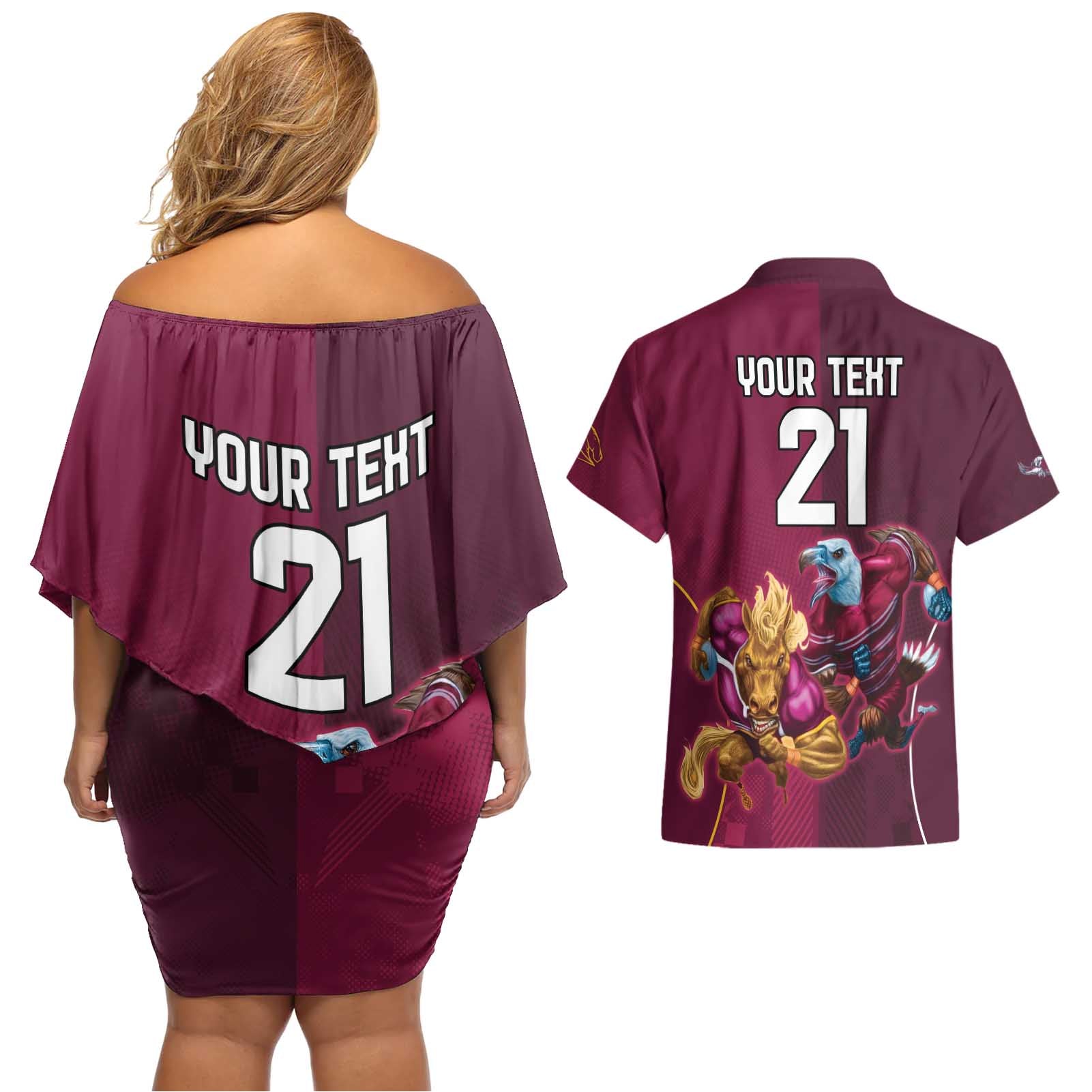 Custom Sea Eagles And Broncos Rugby Couples Matching Off Shoulder Short Dress and Hawaiian Shirt Sporty Style