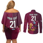 Custom Sea Eagles And Broncos Rugby Couples Matching Off Shoulder Short Dress and Long Sleeve Button Shirt Sporty Style