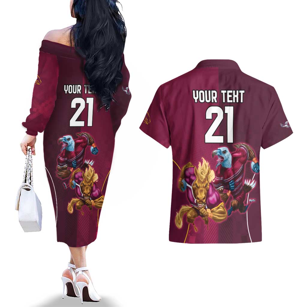 Custom Sea Eagles And Broncos Rugby Couples Matching Off The Shoulder Long Sleeve Dress and Hawaiian Shirt Sporty Style