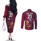 Custom Sea Eagles And Broncos Rugby Couples Matching Off The Shoulder Long Sleeve Dress and Long Sleeve Button Shirt Sporty Style