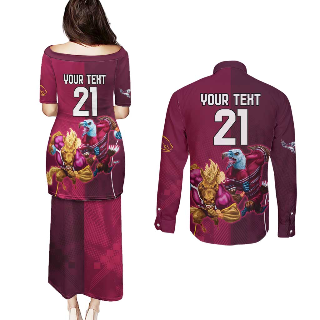 Custom Sea Eagles And Broncos Rugby Couples Matching Puletasi and Long Sleeve Button Shirt Sporty Style