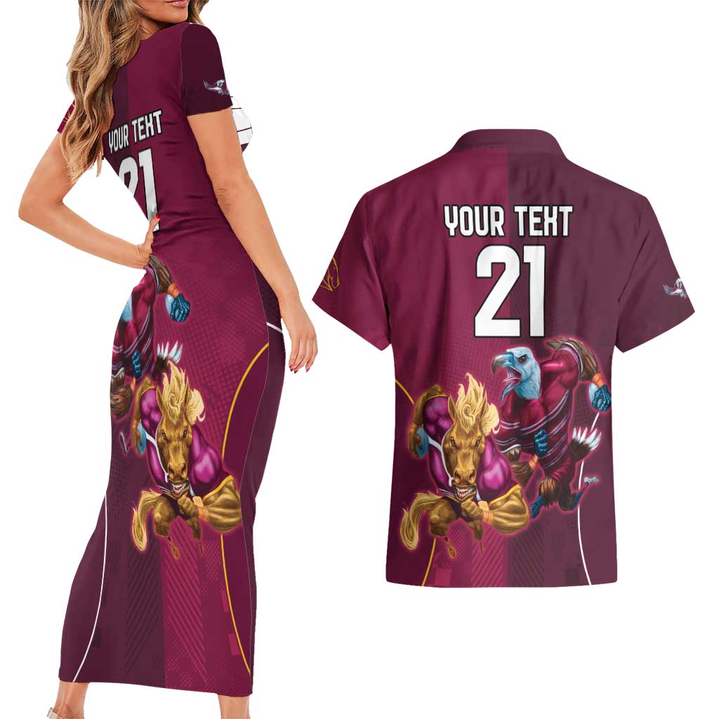 Custom Sea Eagles And Broncos Rugby Couples Matching Short Sleeve Bodycon Dress and Hawaiian Shirt Sporty Style