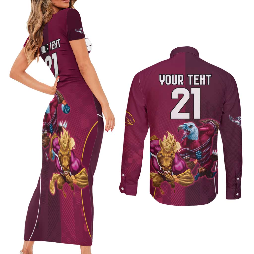 Custom Sea Eagles And Broncos Rugby Couples Matching Short Sleeve Bodycon Dress and Long Sleeve Button Shirt Sporty Style
