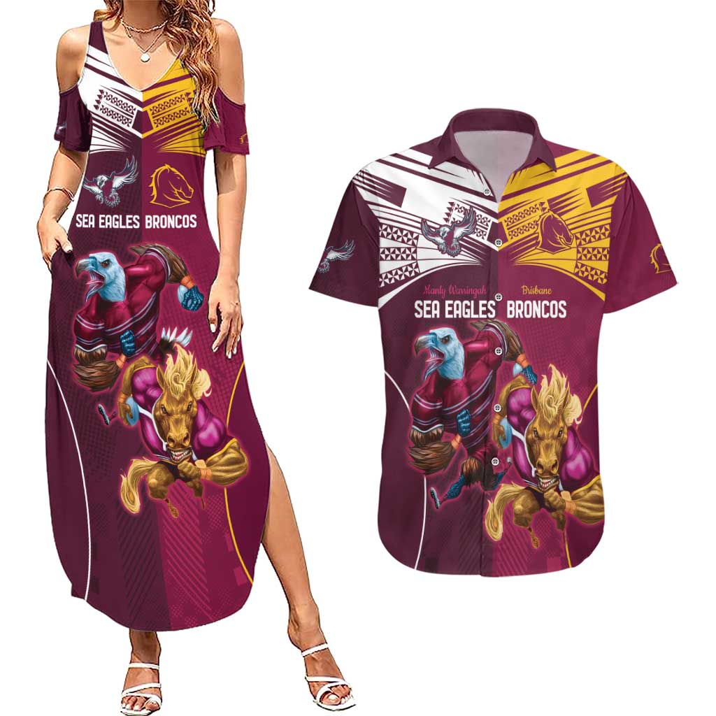 Custom Sea Eagles And Broncos Rugby Couples Matching Summer Maxi Dress and Hawaiian Shirt Sporty Style
