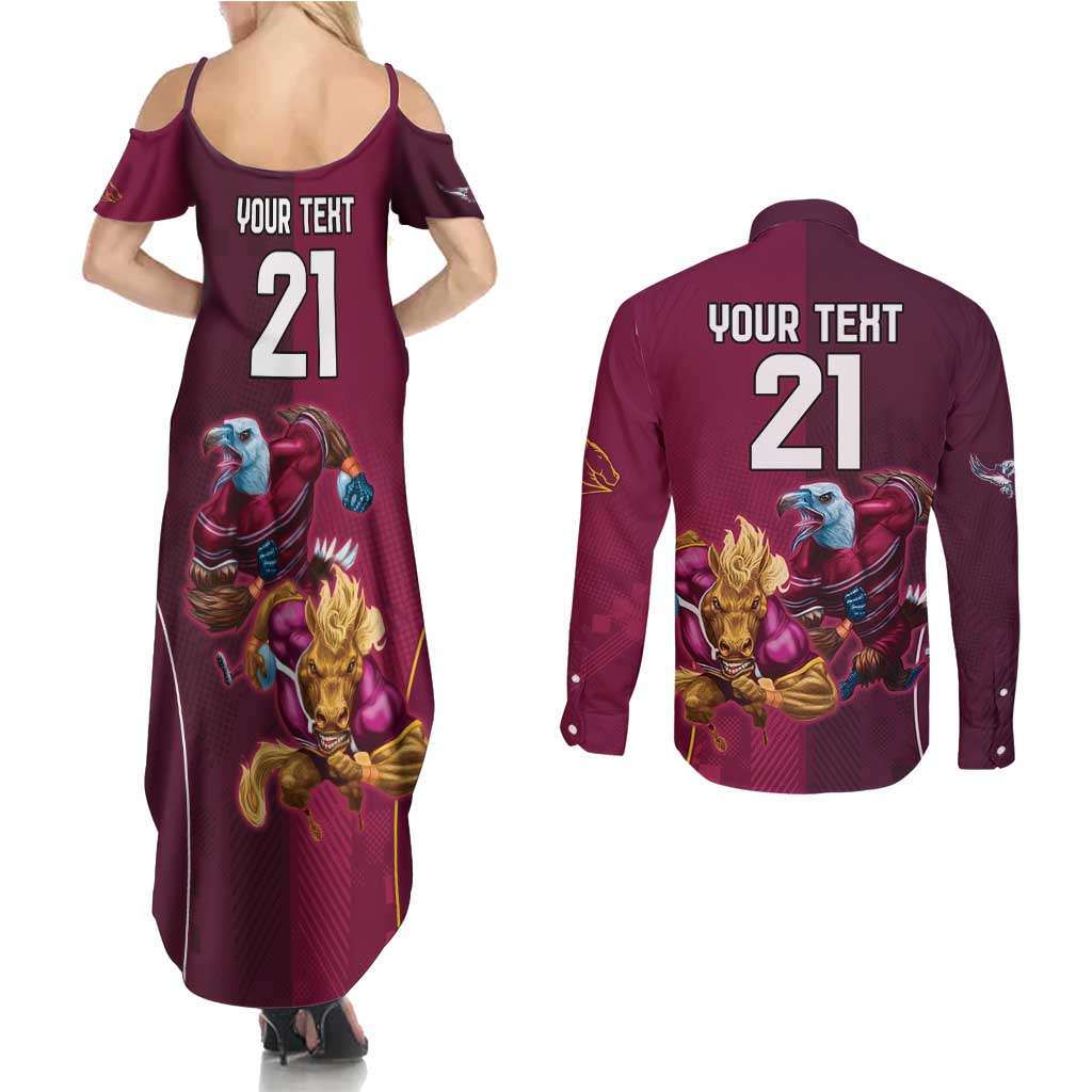 Custom Sea Eagles And Broncos Rugby Couples Matching Summer Maxi Dress and Long Sleeve Button Shirt Sporty Style