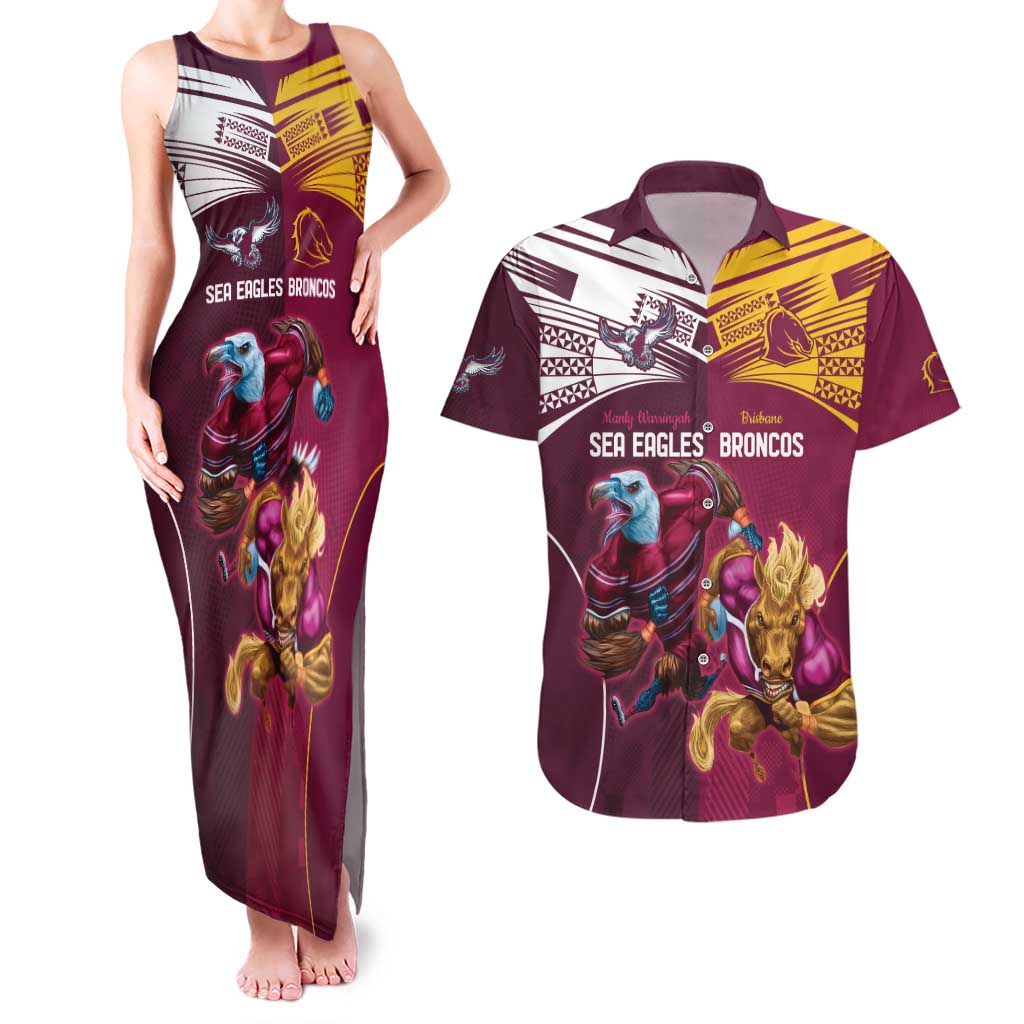 Custom Sea Eagles And Broncos Rugby Couples Matching Tank Maxi Dress and Hawaiian Shirt Sporty Style