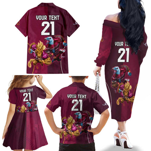 Custom Sea Eagles And Broncos Rugby Family Matching Off The Shoulder Long Sleeve Dress and Hawaiian Shirt Sporty Style