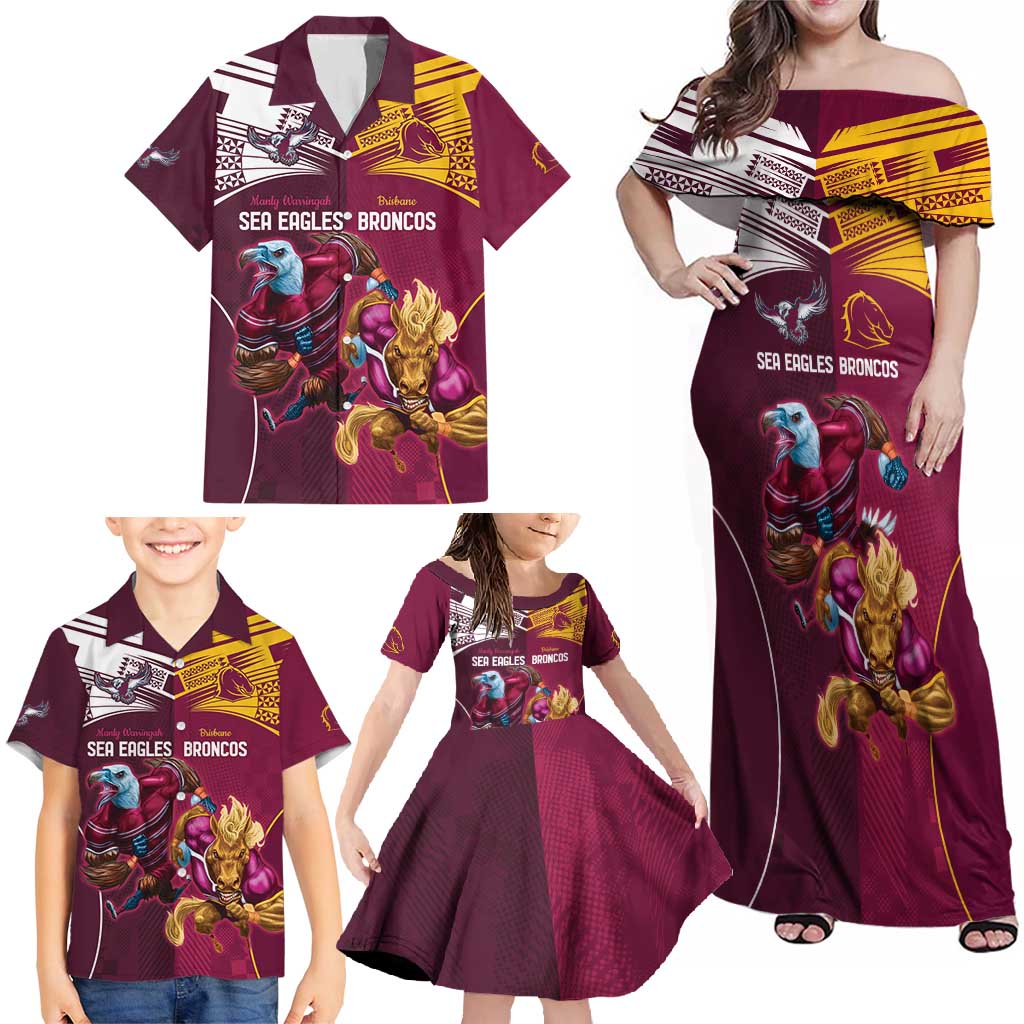 Custom Sea Eagles And Broncos Rugby Family Matching Off Shoulder Maxi Dress and Hawaiian Shirt Sporty Style