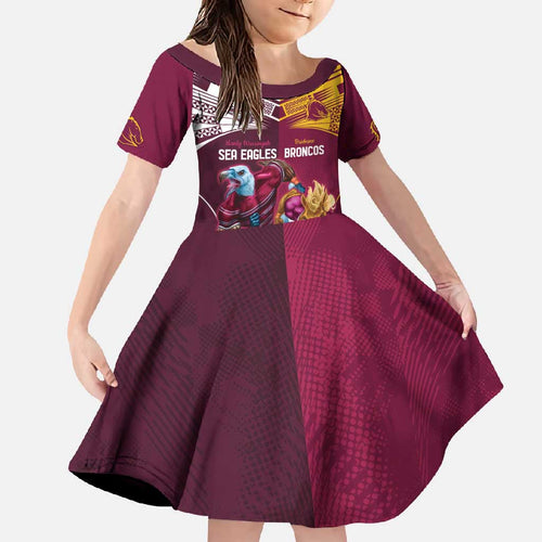 Custom Sea Eagles And Broncos Rugby Family Matching Off Shoulder Maxi Dress and Hawaiian Shirt Sporty Style