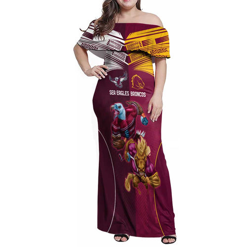 Custom Sea Eagles And Broncos Rugby Family Matching Off Shoulder Maxi Dress and Hawaiian Shirt Sporty Style